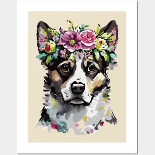 Mixed Breed Dog Floral Portrait Posters and Art